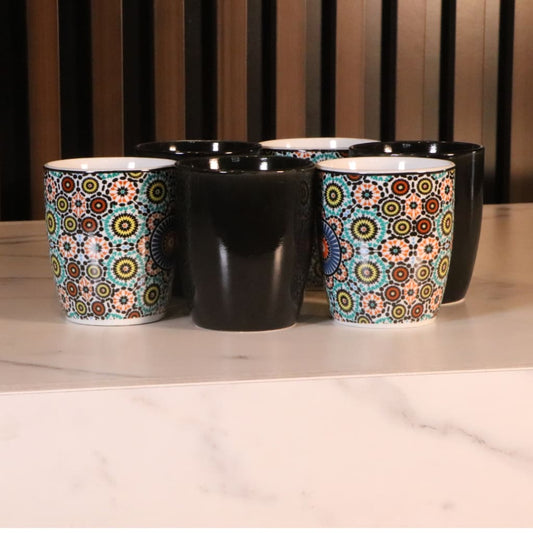 Black & Flower Mugs Set 12 Pcs