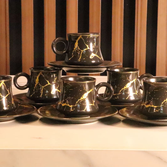 Black & Gold Granite Arabic Coffee Set - 12 Pcs