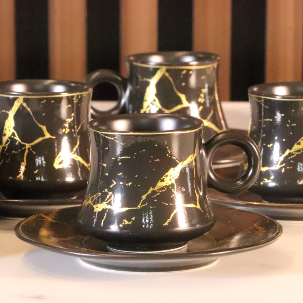 Black & Gold Granite Arabic Coffee Set - 12 Pcs