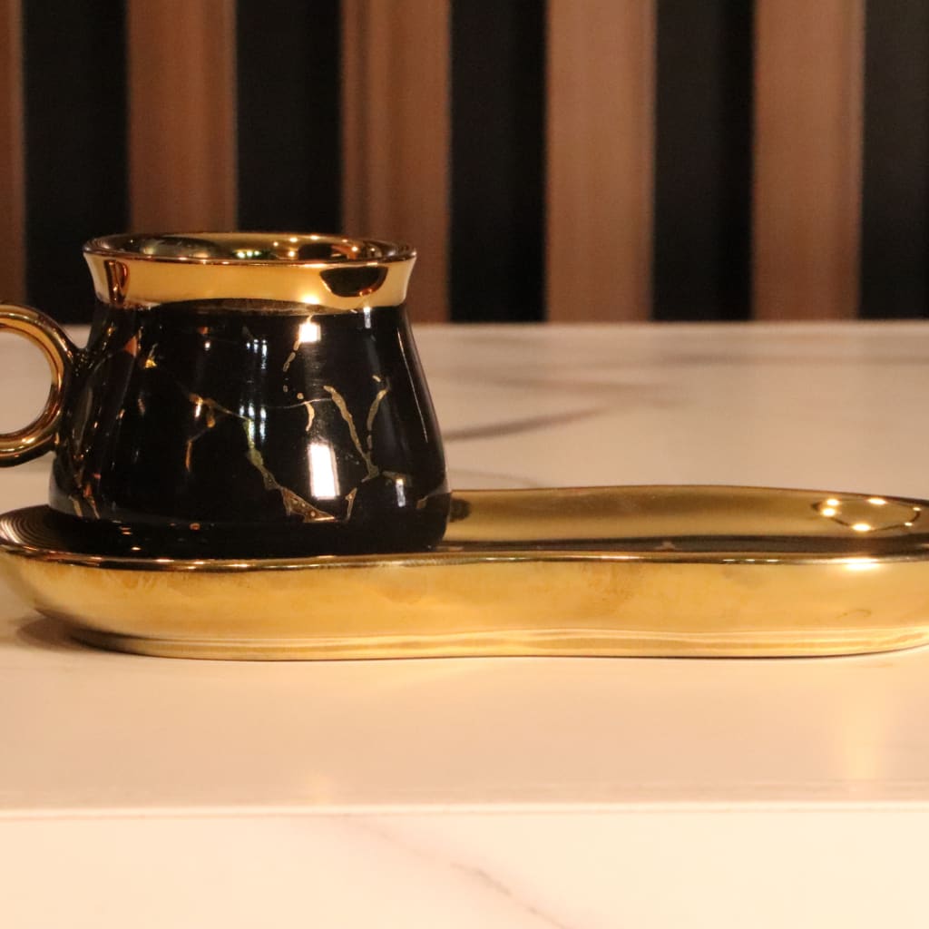 Black & Gold Ship Arabic Coffee Set - 12 Pcs