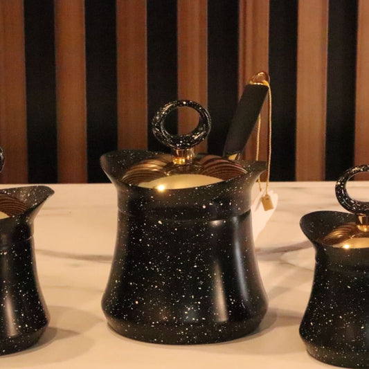 Black Granite Pattern Turkish Coffee Set 3 Pcs