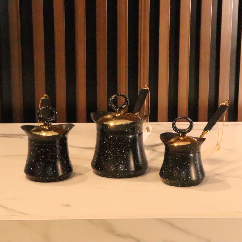 Black Granite Pattern Turkish Coffee Set 3 Pcs