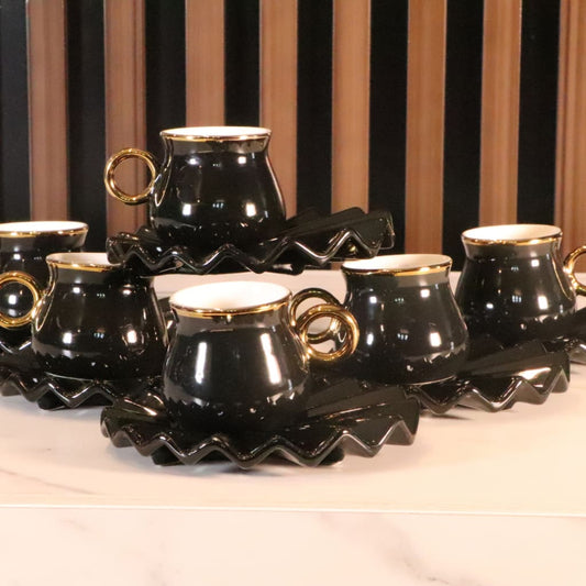 Black Wavy Arabic Coffee Set - 12 Pcs