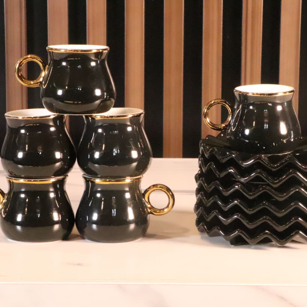 Black Wavy Arabic Coffee Set - 12 Pcs