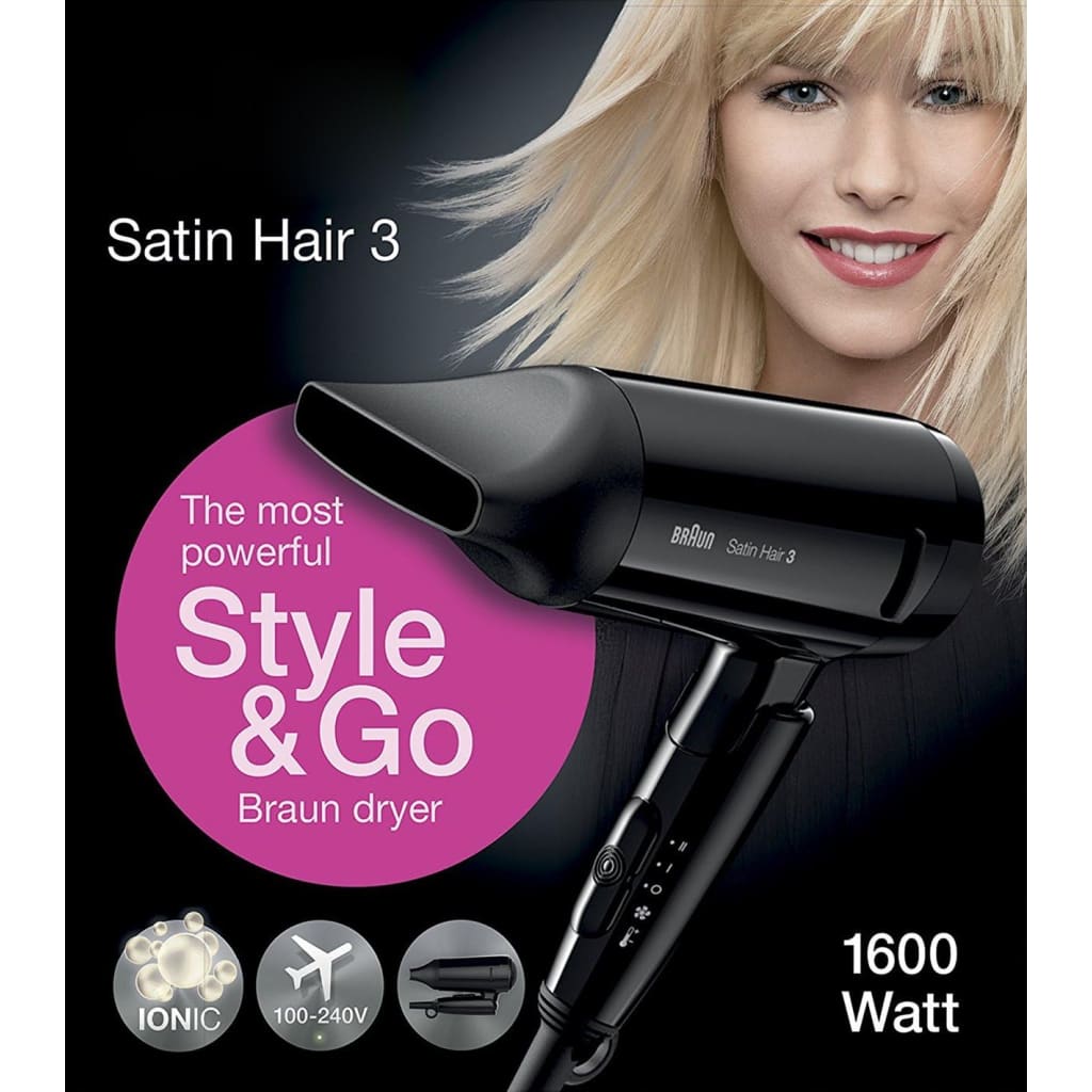 Braun HD350 Satin Hair 3 Style & Go Travel Dryer 1600 watt