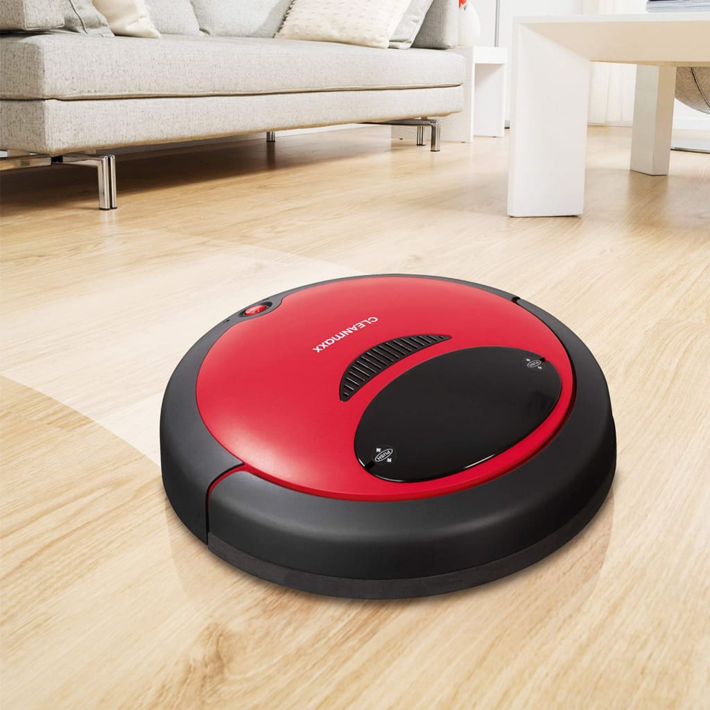 Cleanmaxx Robot Suction Cup with Floor Cloth 2-in-1 Robotic Vacuum Cleaner Automatic and Sensor-Controlled Vacuum Cleaner Floor Cleaning Red / Black-Royal Brands Co-