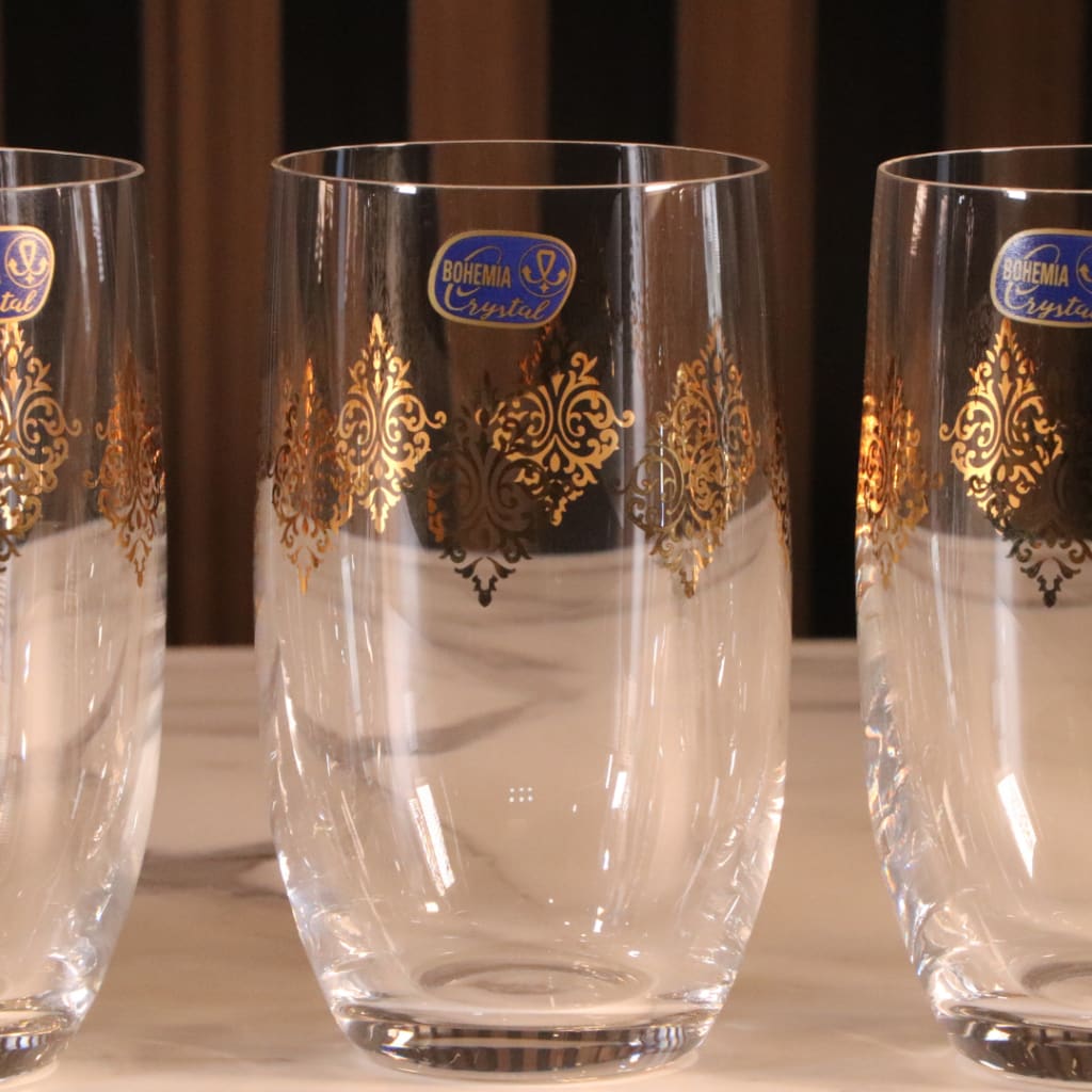 High-End Luxury Gold Tall Water Glass 12 Pcs [Crystal]