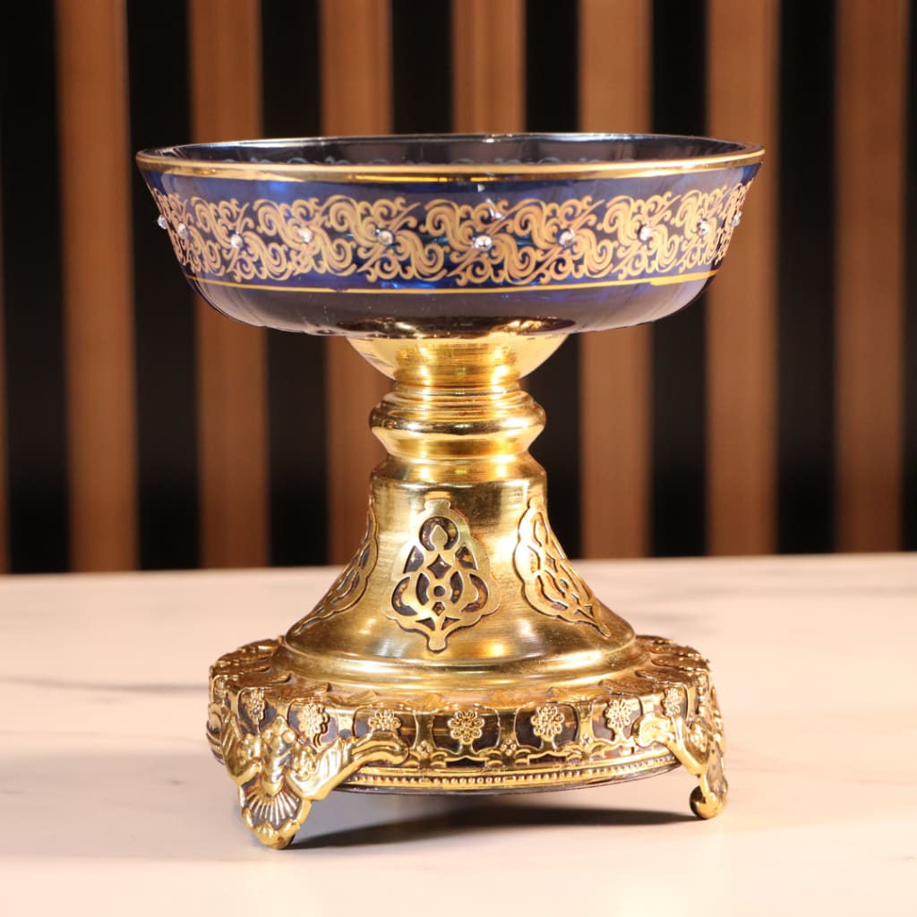 Luxury Blue & Gold Plated 3 Pcs Vase Set [Crystal]