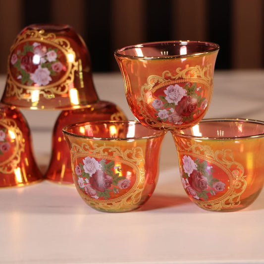 Luxury Red & Gold Plated 12 Pcs Arabic Coffee Cups [Crystal]