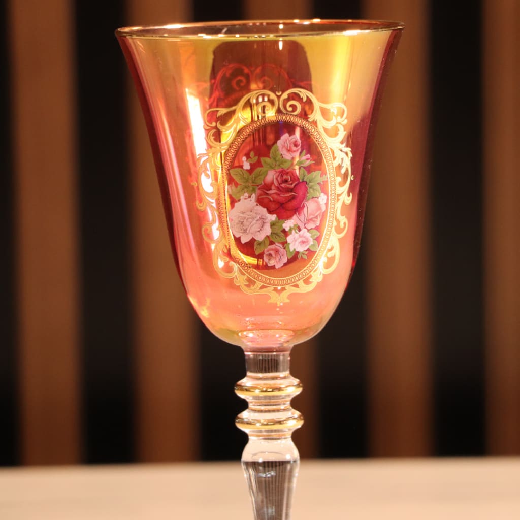 Luxury Red & Gold Plated 12 Pcs High Glass [Crystal]