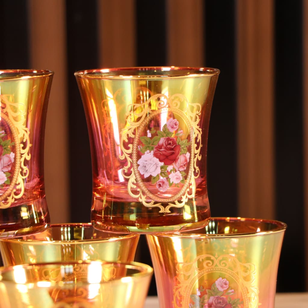 Luxury Red & Gold Plated 12 Pcs Low Glass [Crystal]