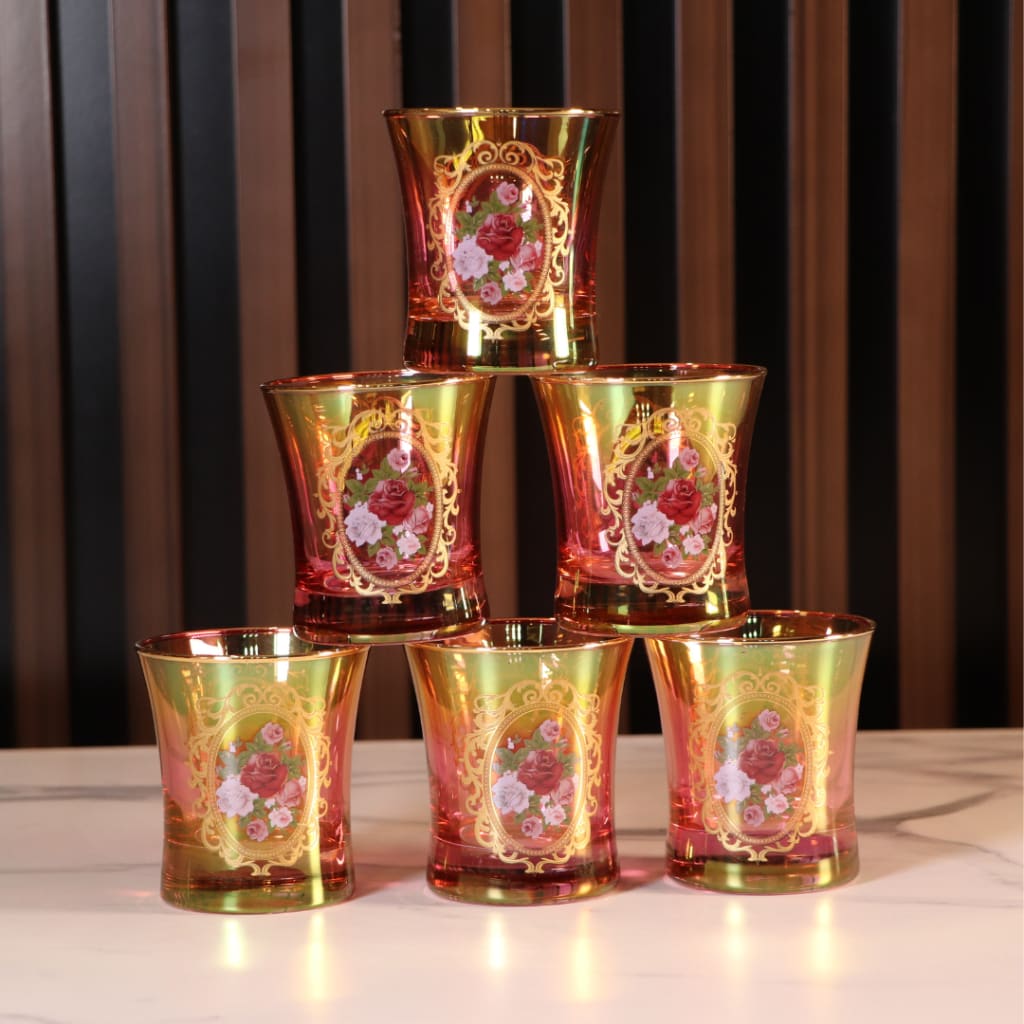 Luxury Red & Gold Plated 12 Pcs Low Glass [Crystal]