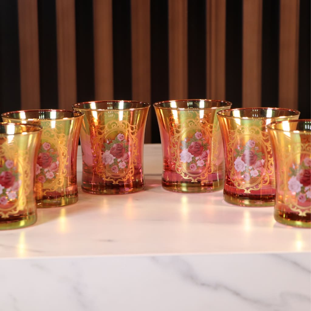 Luxury Red & Gold Plated 12 Pcs Low Glass [Crystal]