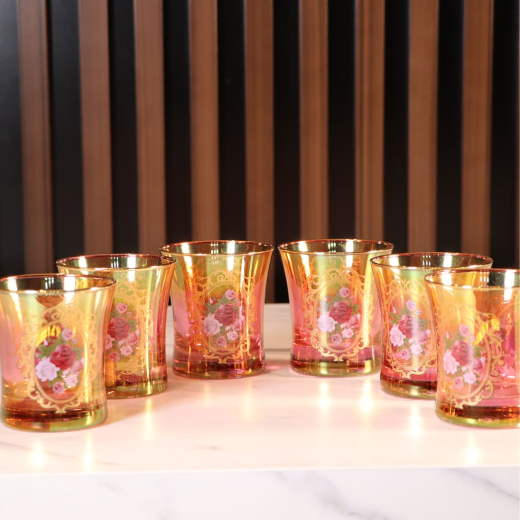 Luxury Red & Gold Plated 12 Pcs Low Glass [Crystal]