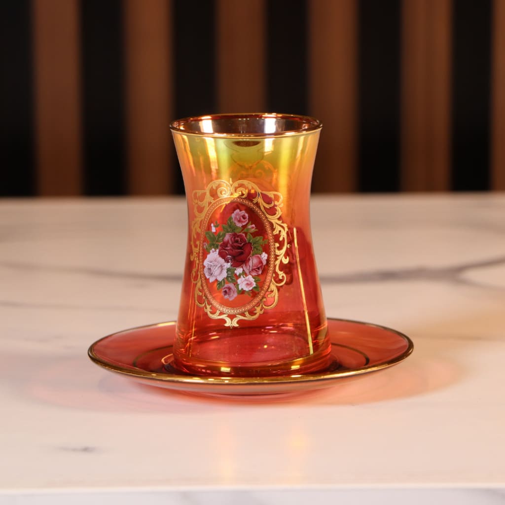 Luxury Red & Gold Plated 12 Pcs Tea Cups [Crystal]