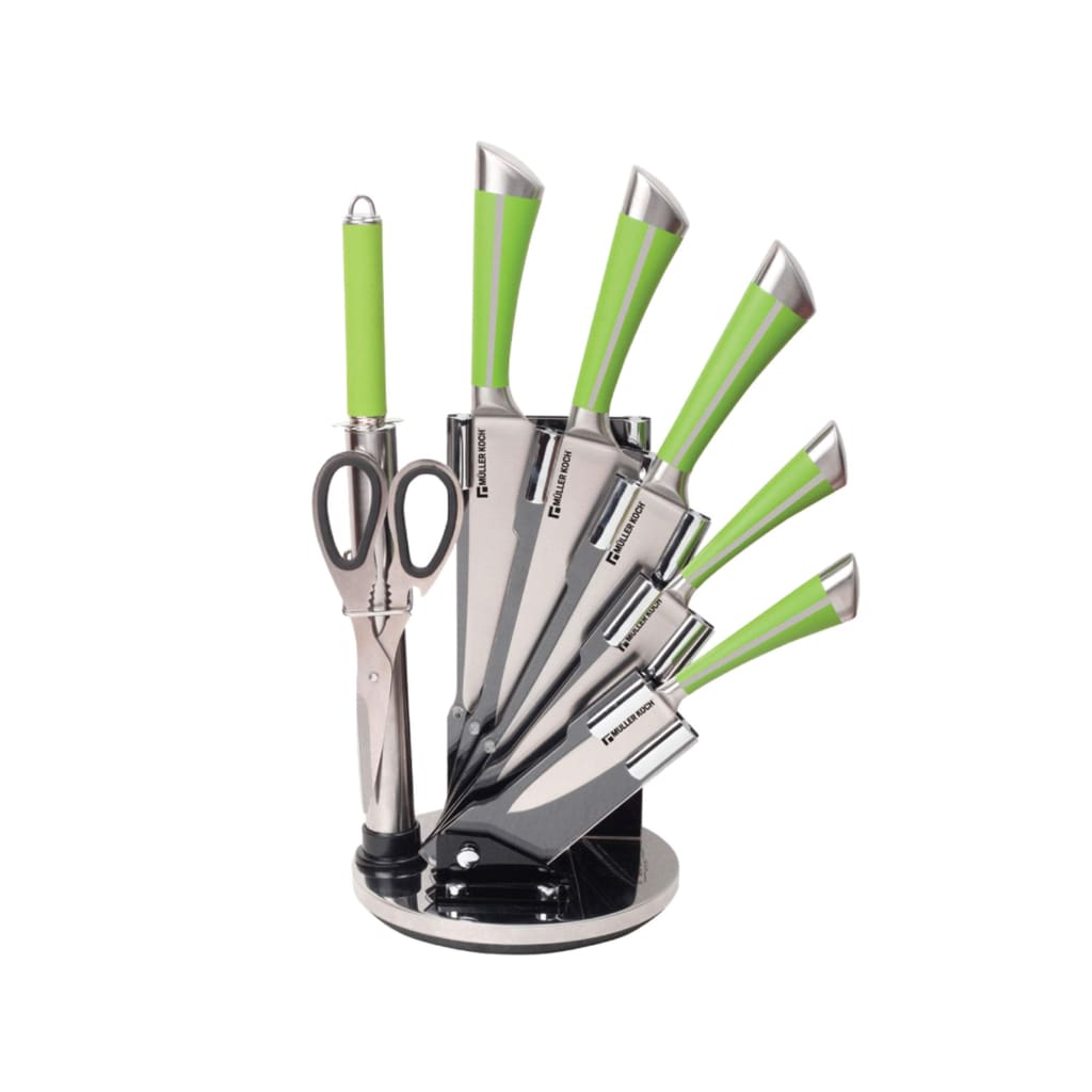 Muller Koch 8 Pcs Stainless Steel Knife Set with Acrylic Rotating Stand-Royal Brands Co-