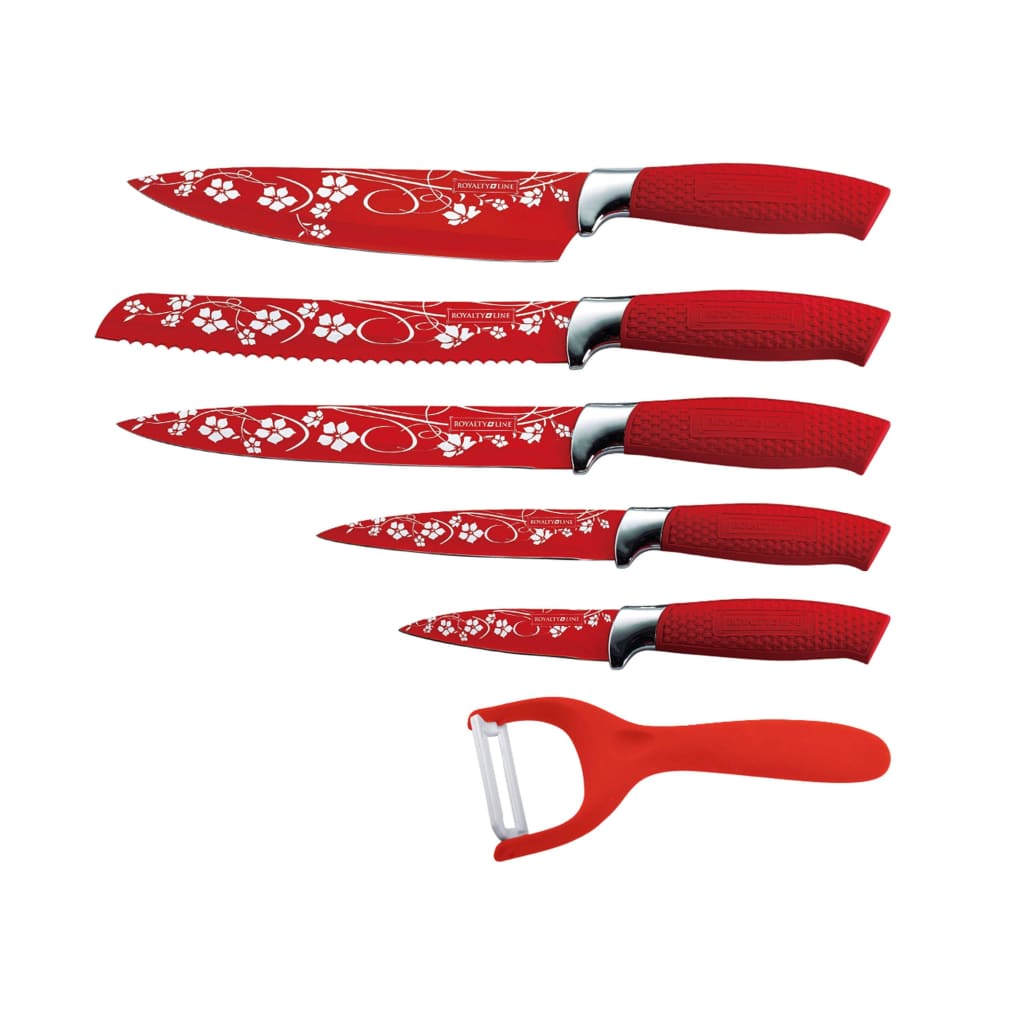 Royalty Line Red 5 pcs Knife set with non-stick coating + Peeler-Royal Brands Co-