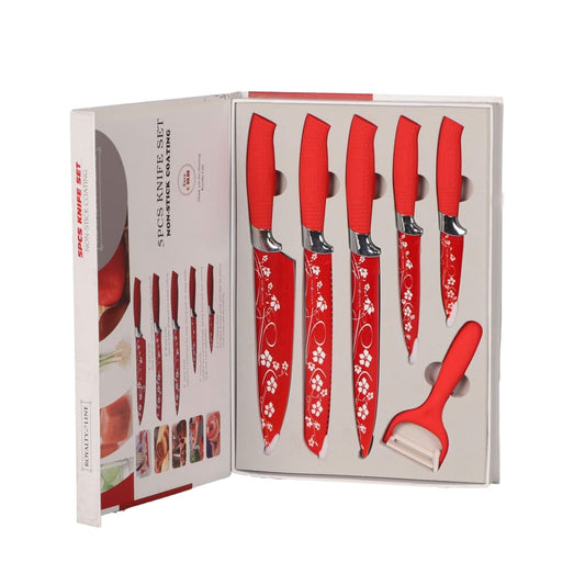 Royalty Line Red 5 pcs Knife set with non-stick coating + Peeler-Royal Brands Co-