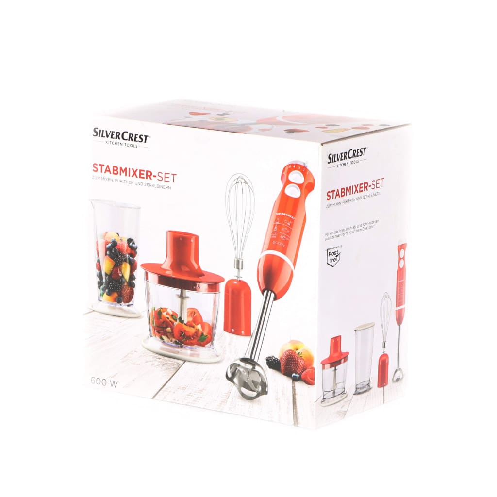 Silvercrest Powerful Hand Blender Set 600w Red-Royal Brands Co-