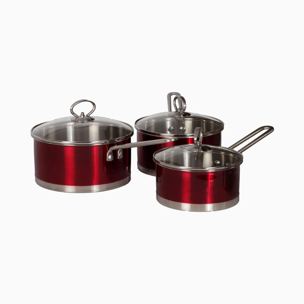 SQ Professional Metallic Die-Cast Sauce Pan Set - Red-Royal Brands Co-